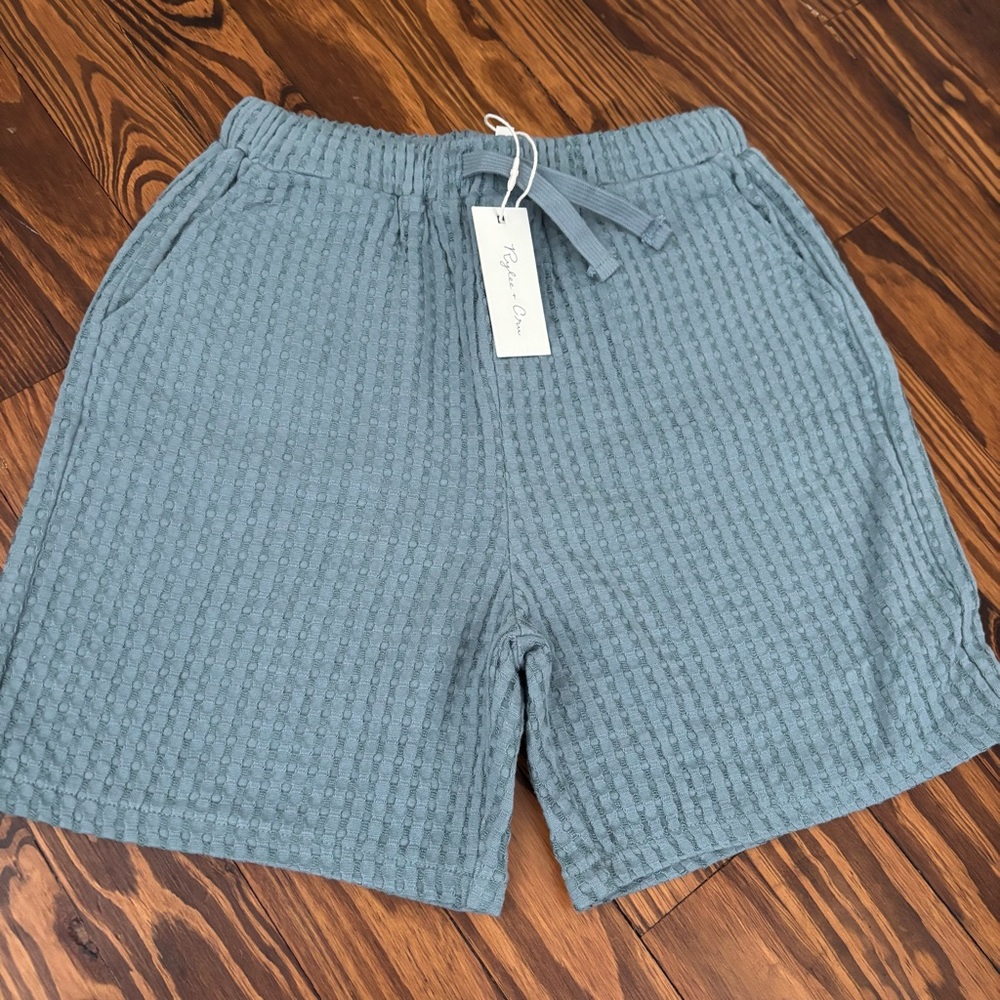 Rylee + Cru textured waffle shorts in dusty blue